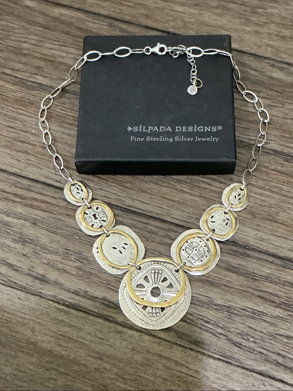 Silpada Two-Tone Sterling Silver and Brass Boho Bib Medallion Necklace